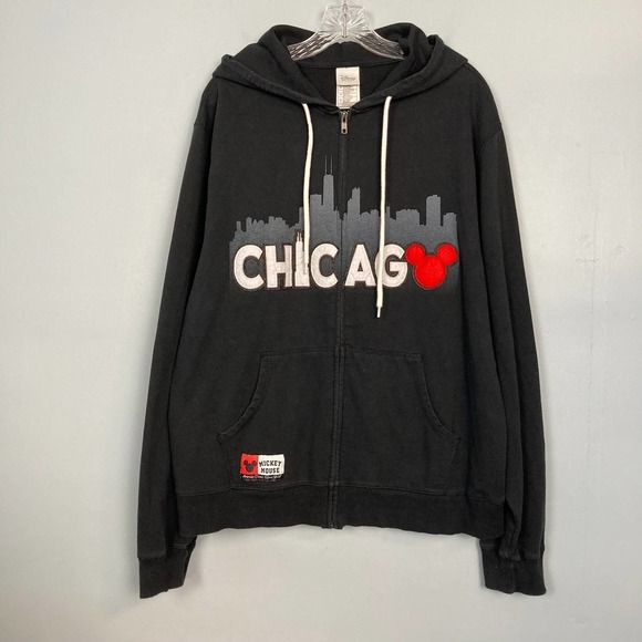 Disney Tops - Disney Store Chicago Skyline Mickey Mouse Black Unisex Full Zip Hoodie Size L